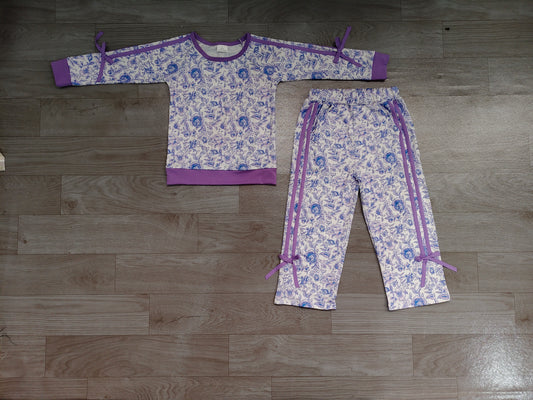 Pre order purple flower wide leg outfit