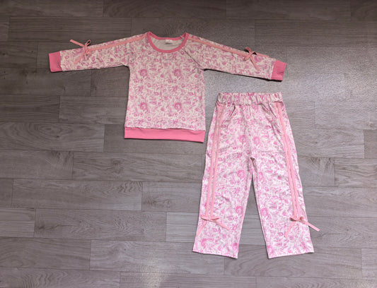 Pre order long sleeve pink flower pants set fall girls outfits