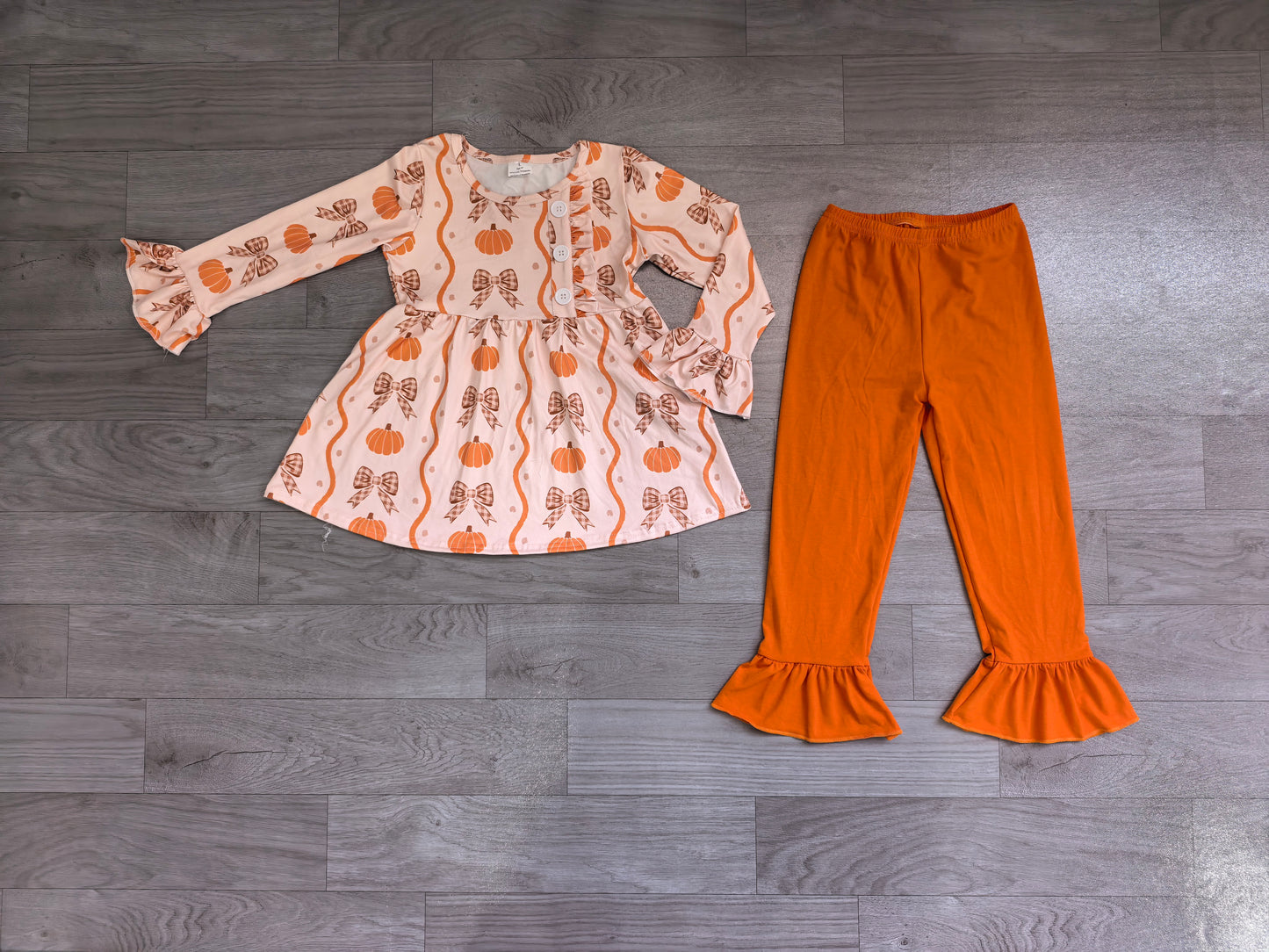 Pre order pumpkin and bow mustard pants set girls fall outfit