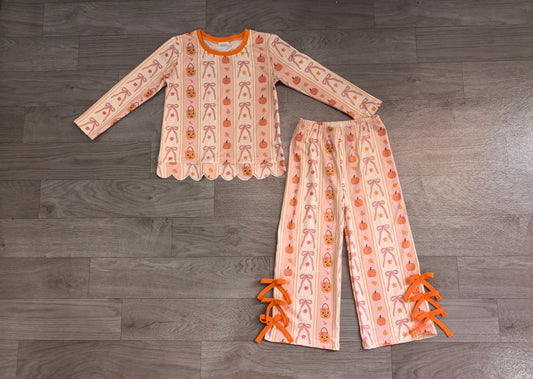 Pre order Halloween pumpkin basket scallop pants set