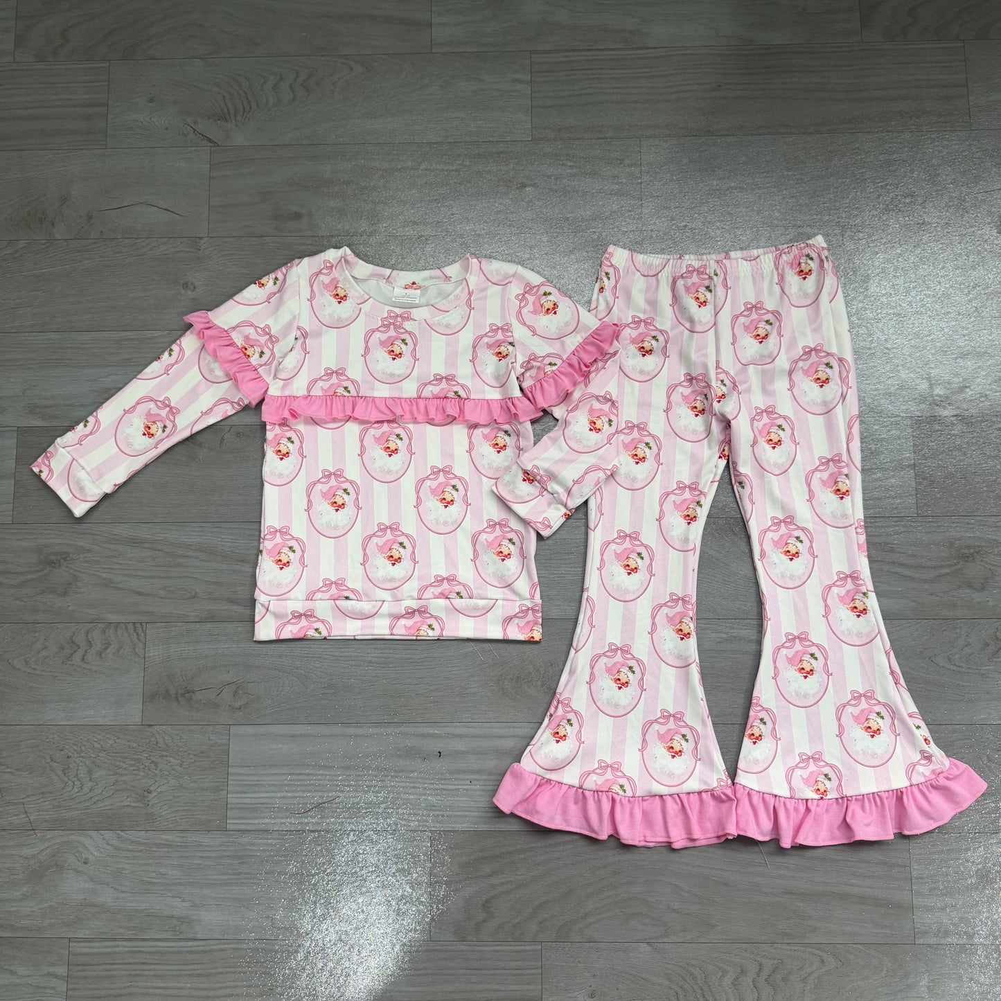 Pre order ruffle pink santa shirt pants set