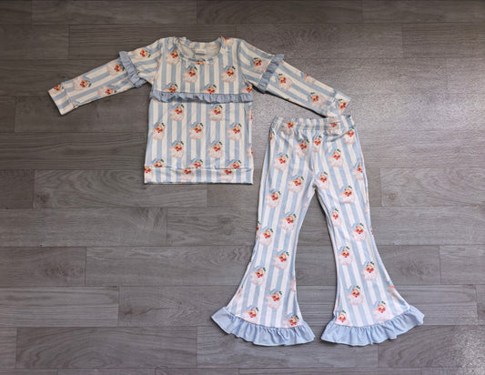 Pre order girl blue santa pants outfit