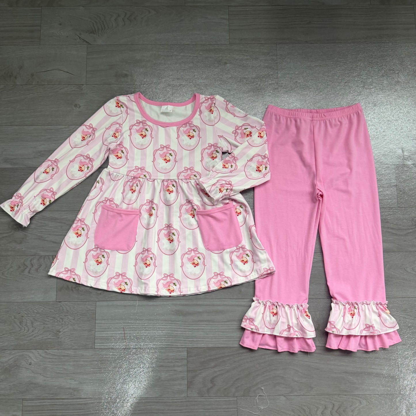 Pre order pink santa tunic ruffle pants set