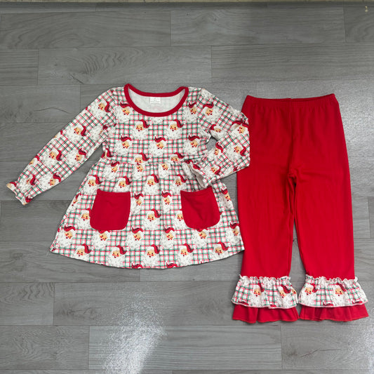Pre order plaid red santa tunic ruffle pants set
