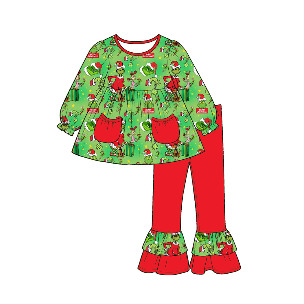 Pre order Christmas baby girl Character green face outfit