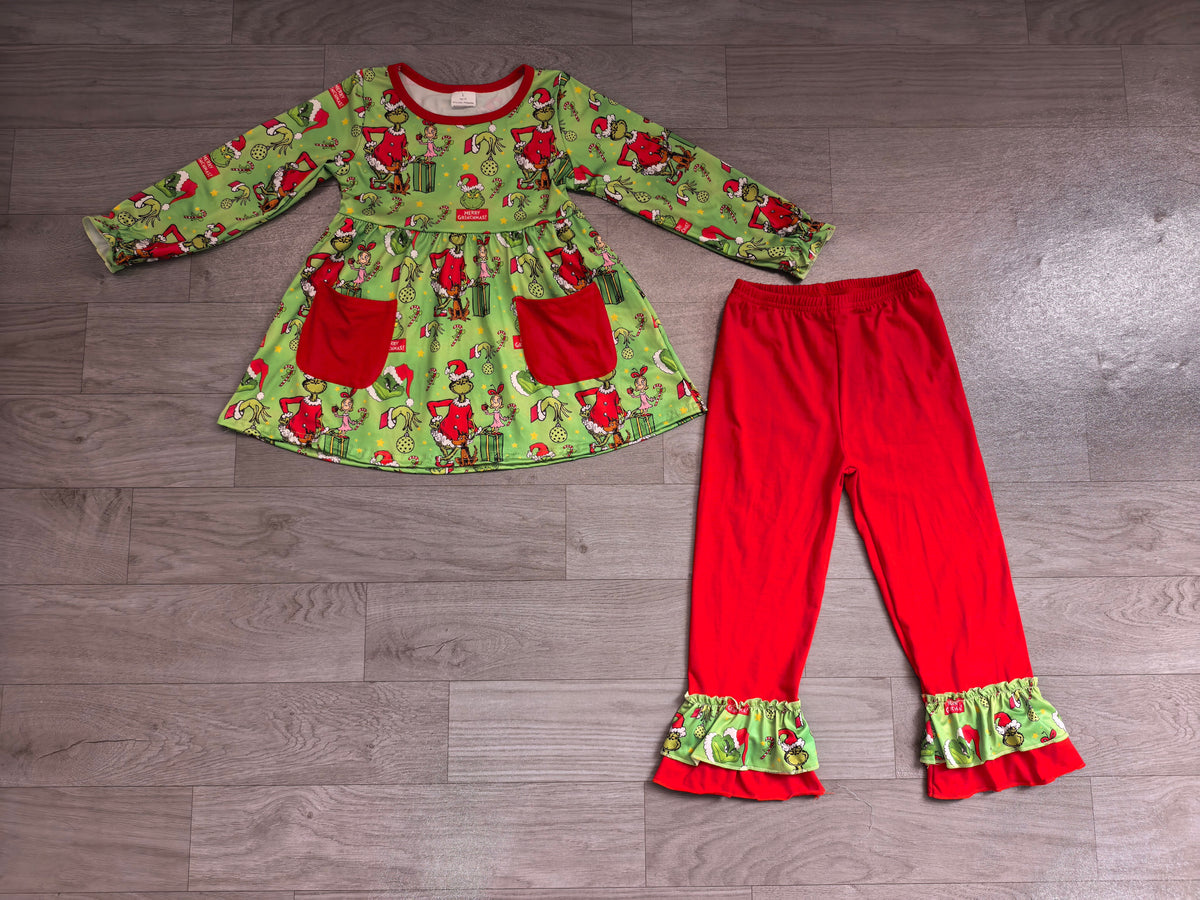 Pre order grinchmas ruffle pants set girl outfit