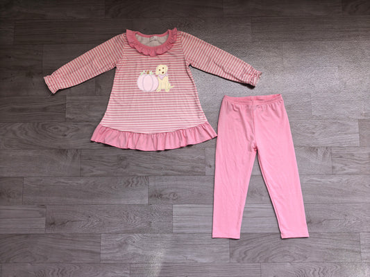 Pre order pink dog and pumpkin embroidery pants set fall girls outfits
