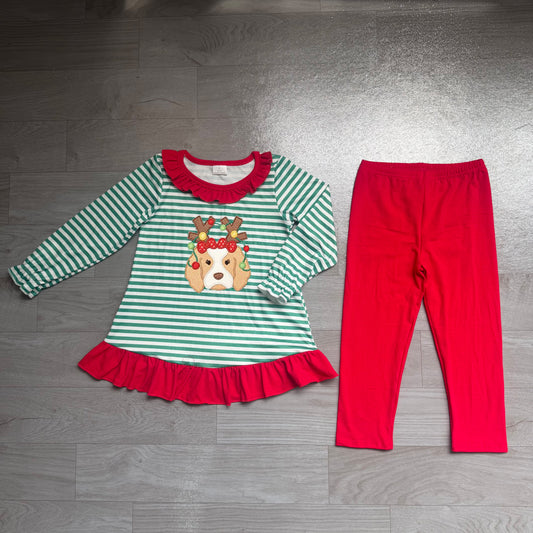 Pre order deer dog embroidery pants set Christmas girls outfit