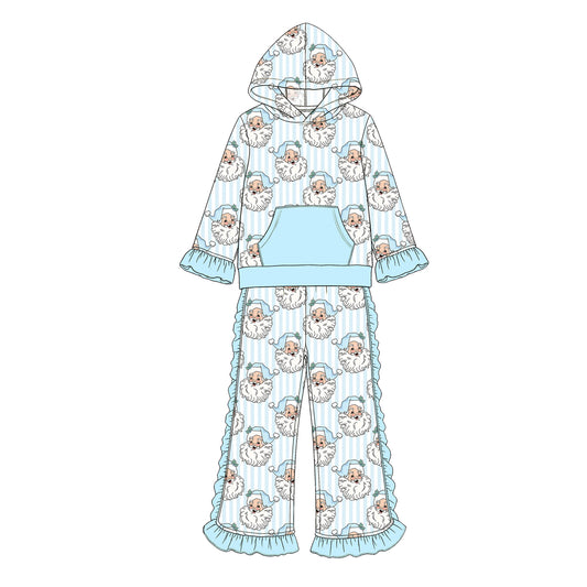 Pre order Girls Christmas blue santa long sleeve pant hooded outfits