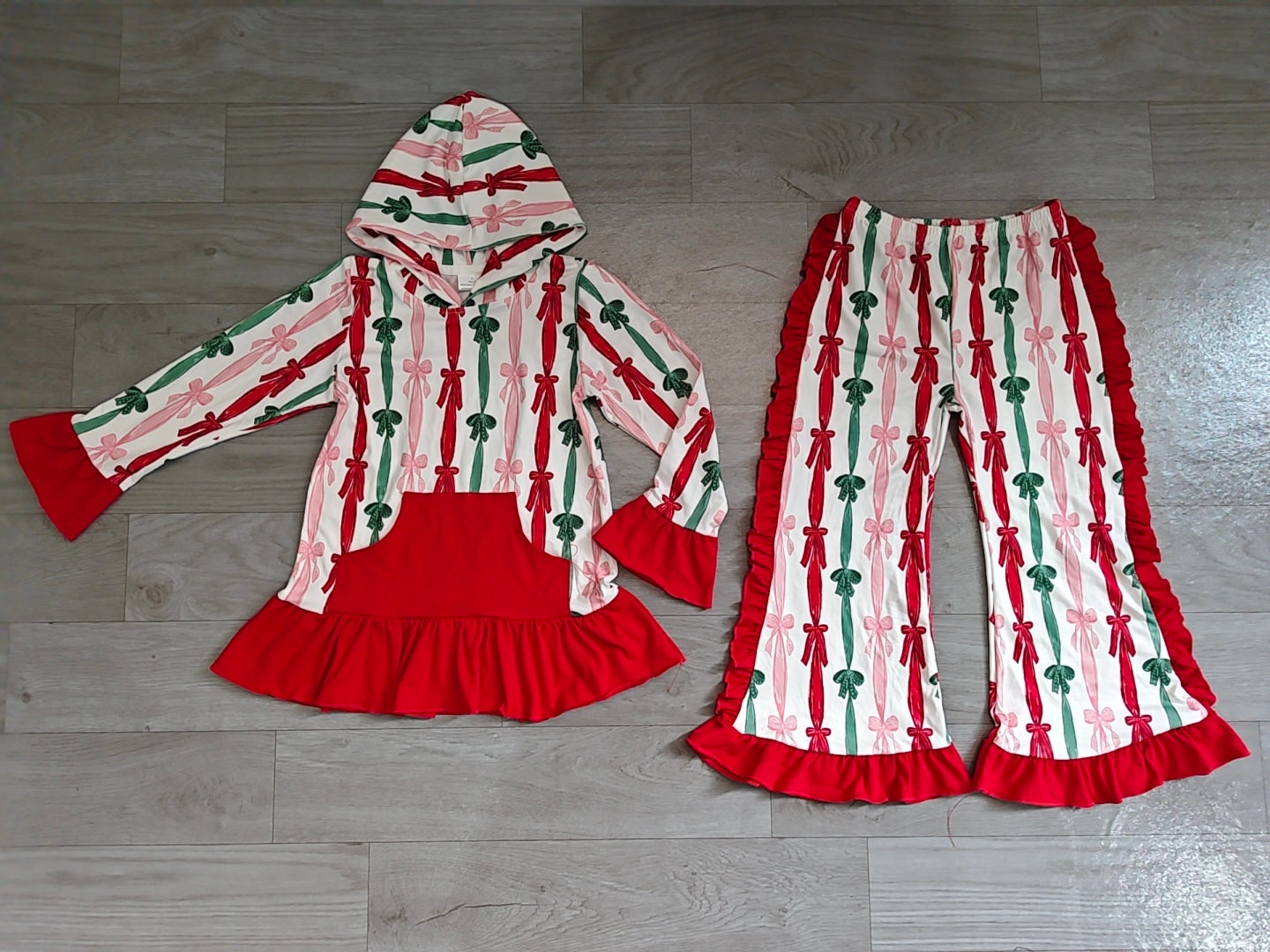 Pre order christmas bows ruffle hoodie outfit