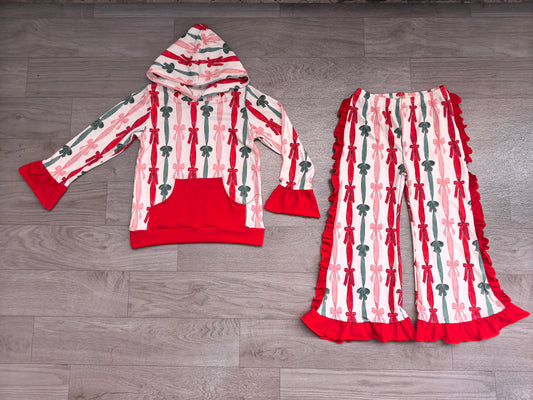 Pre order christmas bows ruffle hoodie outfit