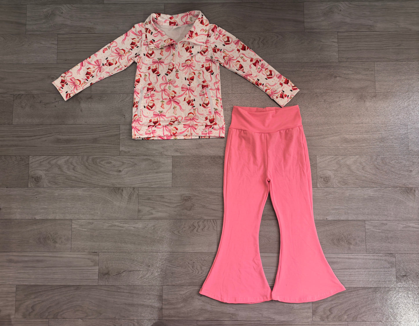 Pre order pink bow santa zip pullover belle set