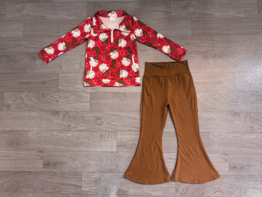 Pre order cowgirl santa zip pullover belle set