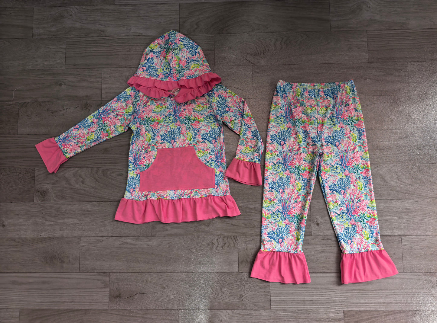 Pre order long sleeve pink ruffle lilly hoodie outfit