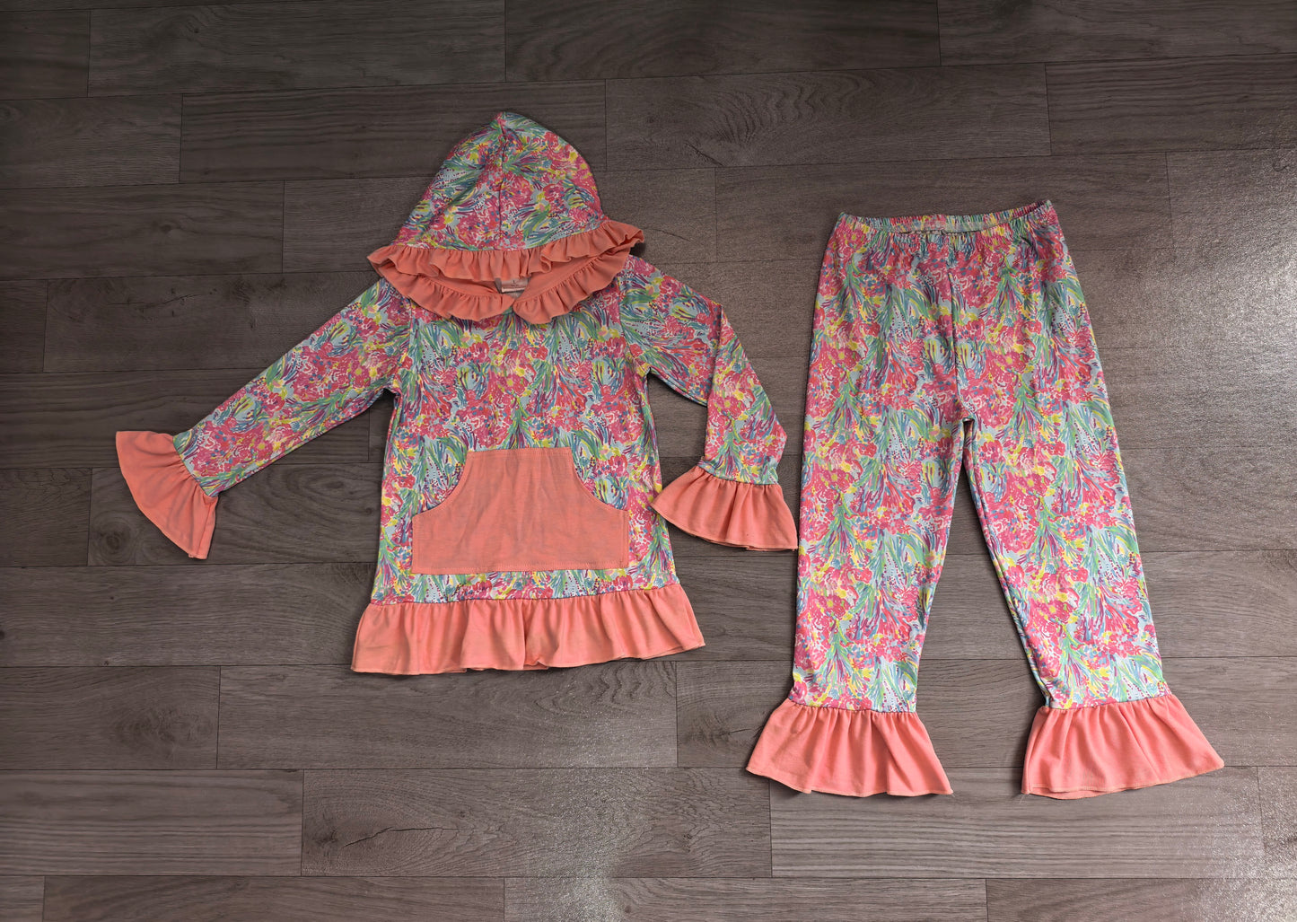 Pre order long sleeve ruffle lilly hoodie outfit