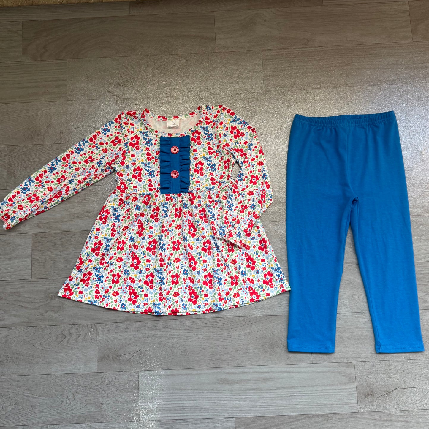 Pre order red blue flower tunic leggings girls outfit