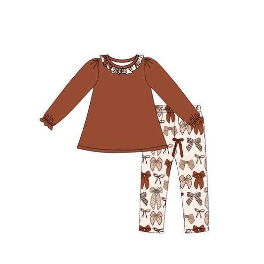 Pre order long sleeve brown coquette tunic legging set girls outfit