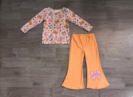Pre order Halloween coquette bow print shirt pants set
