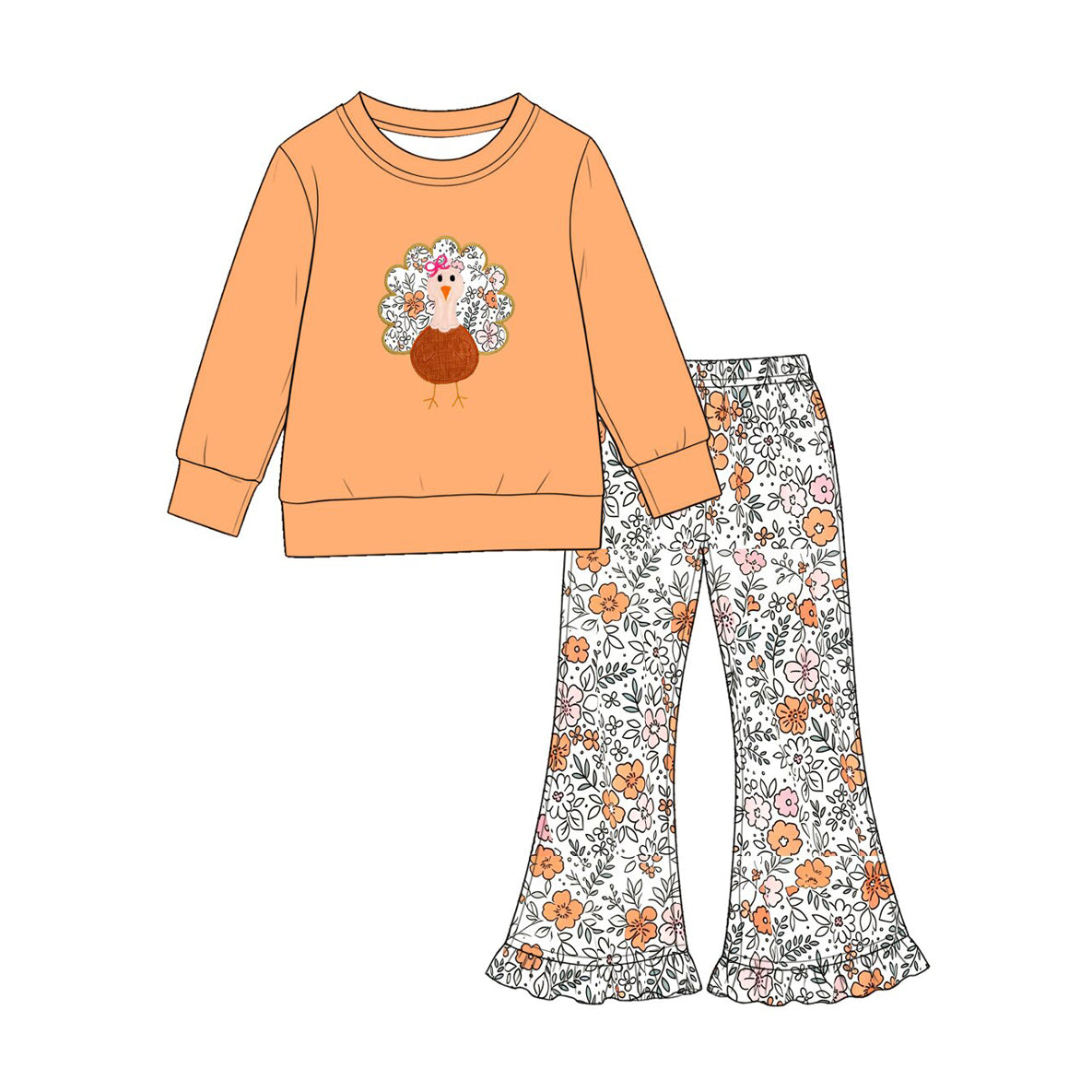 Pre order floral turkey thanksgiving day sibling girl clothing
