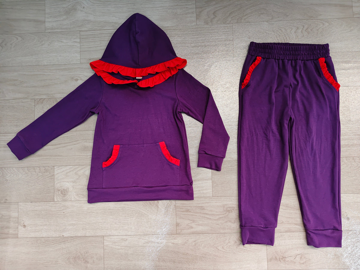 Pre order solid color ruffle girl hoodie outfit