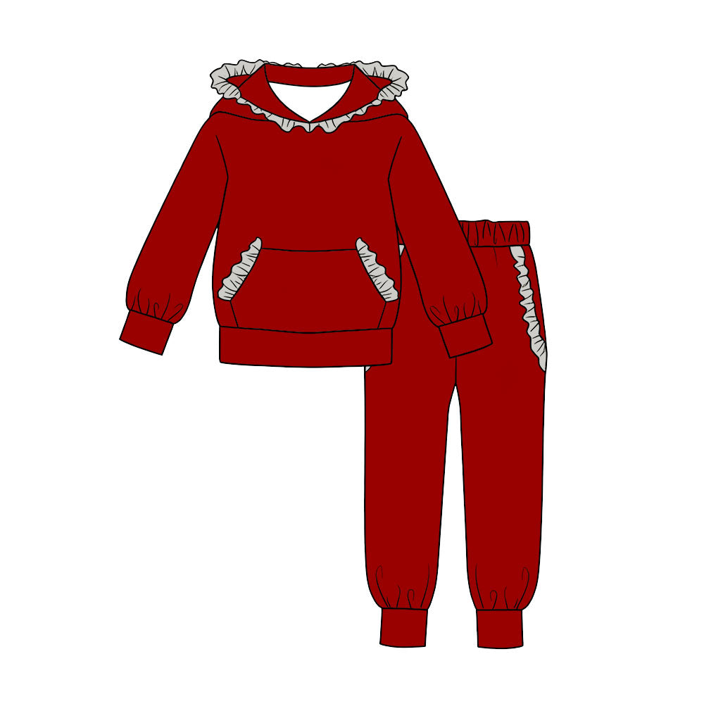 Pre order cotton red gray ruffle joggers set fall girls outfit