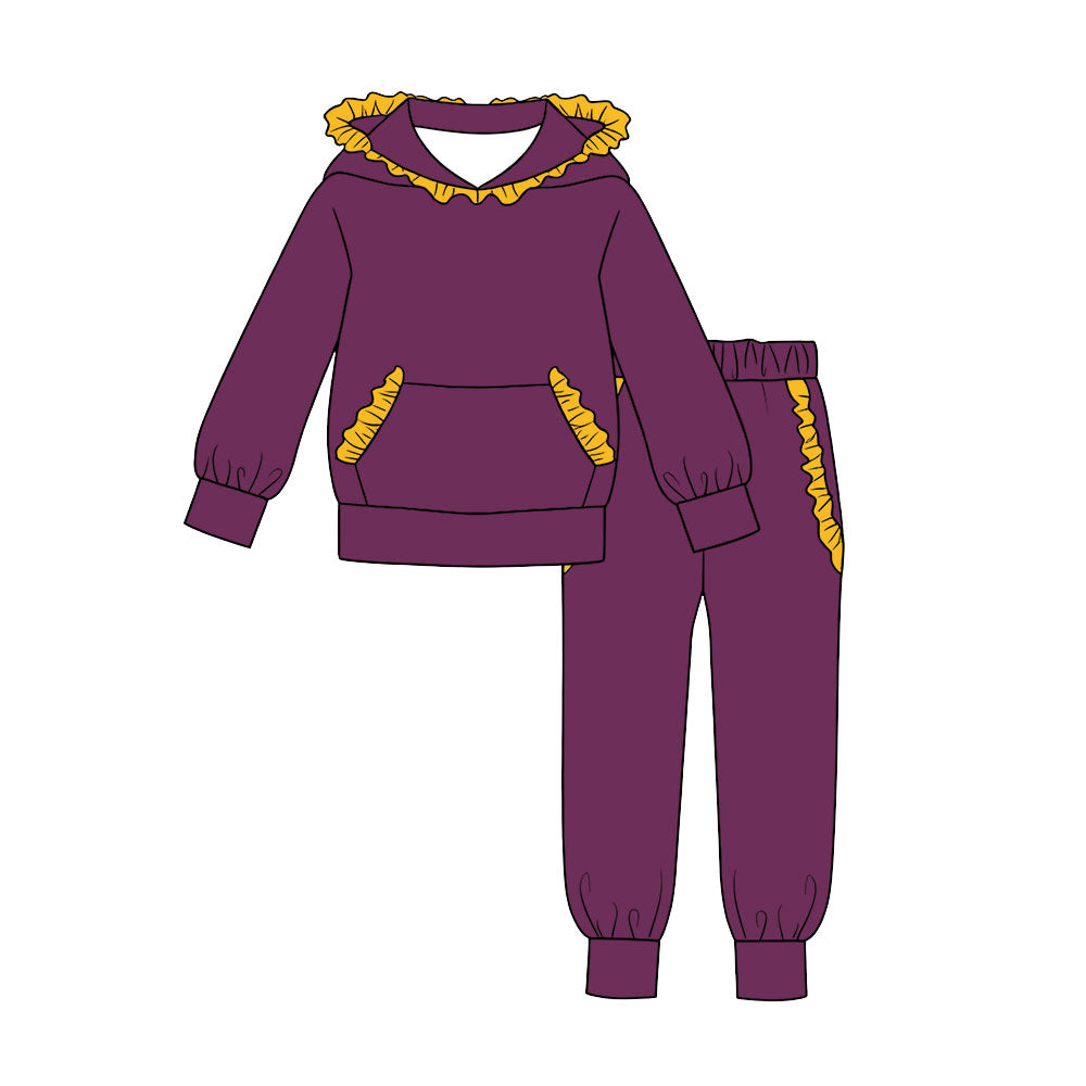 Pre order cotton purple yellow ruffle joggers set fall girls outfit