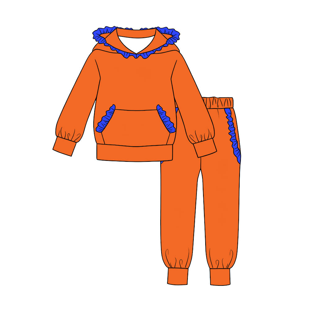 Pre order cotton orange blue ruffle joggers set fall girls outfit