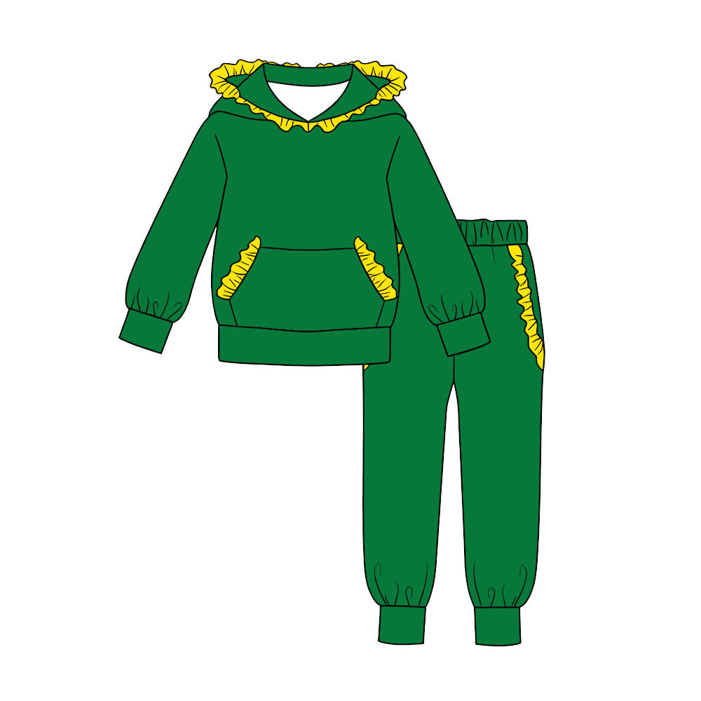 Pre order cotton green yellow ruffle joggers set fall girls outfit