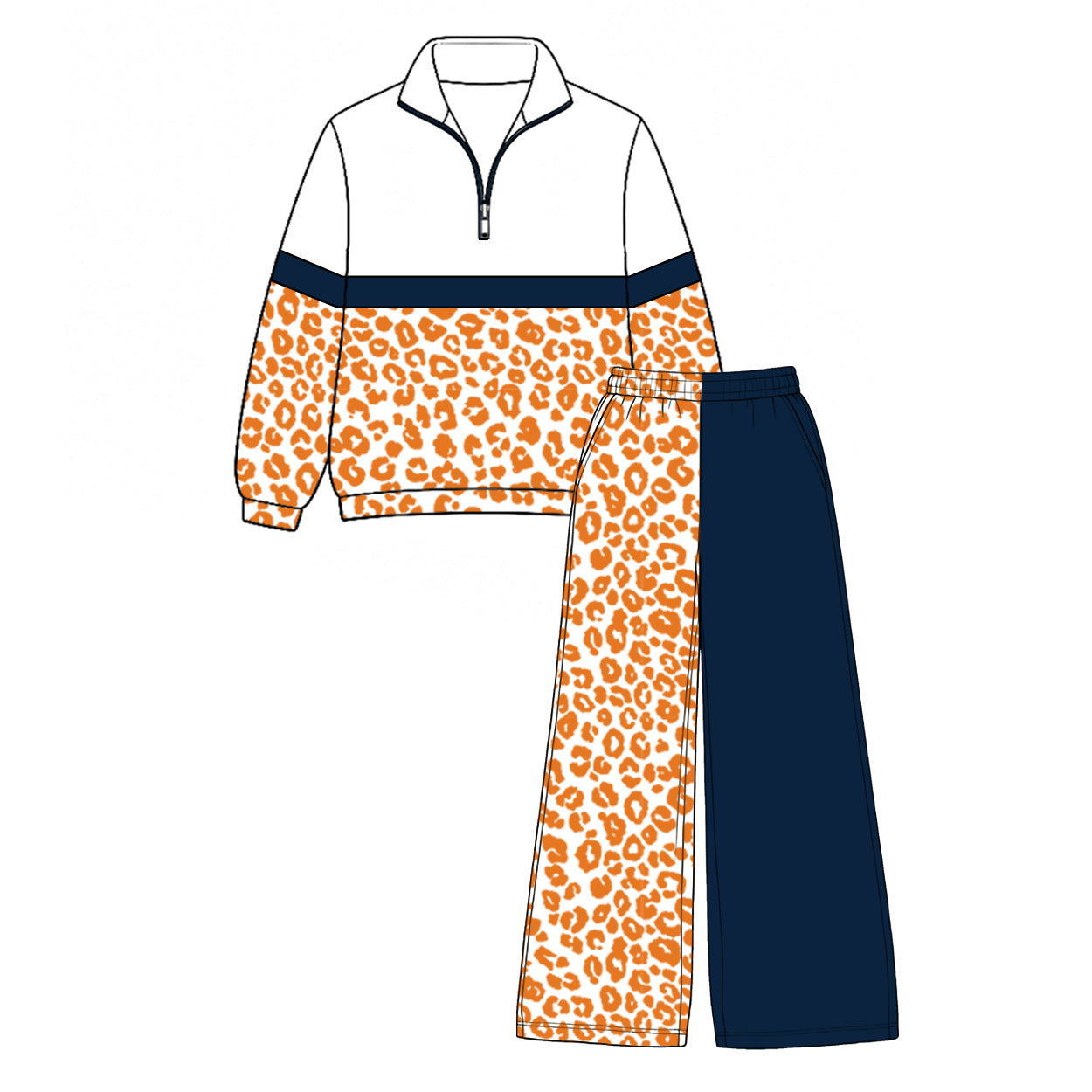 Pre order orange leopard zip pullover pants set girls outfit