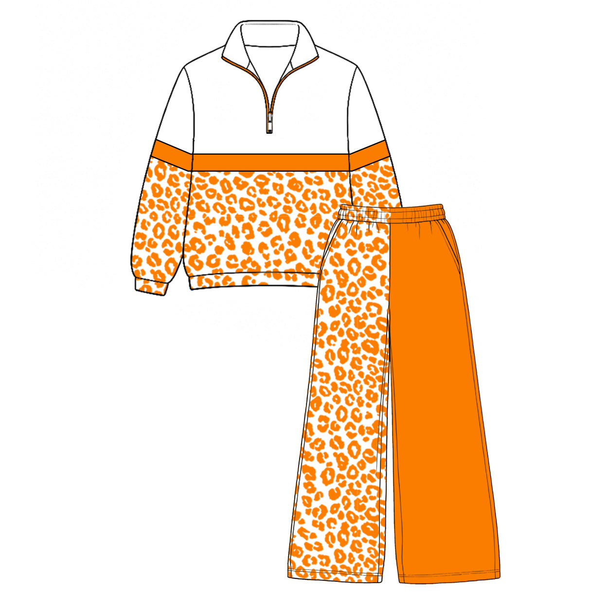 Pre order orange leopard zip pullover pants set girls outfit