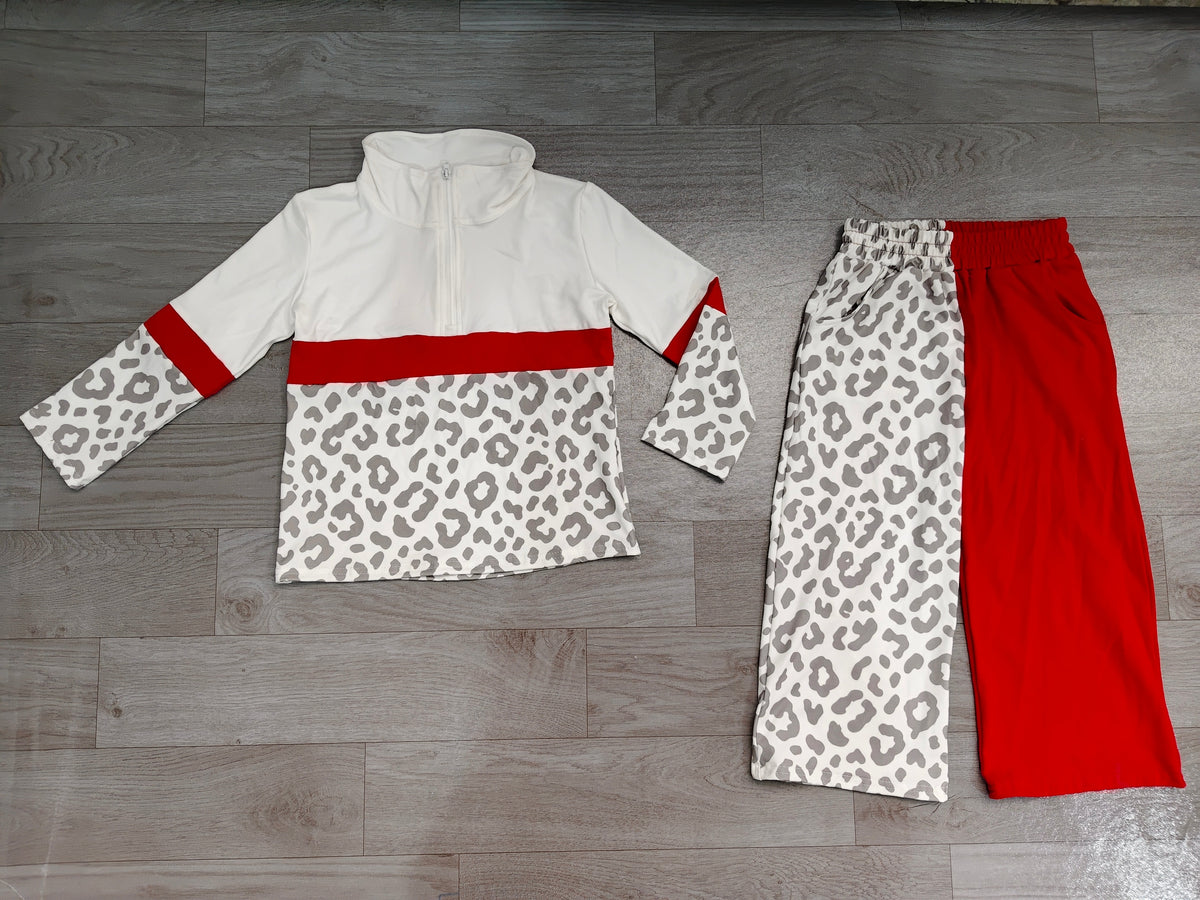 Pre order leopard wide leg pullover outfit