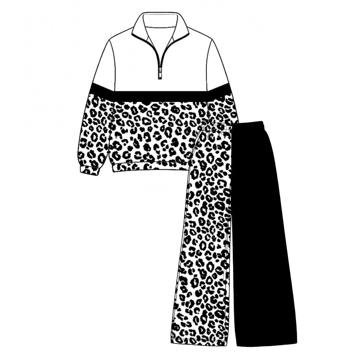 Pre order black leopard zip pullover pants set girls outfit