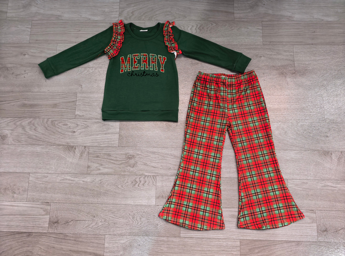 Pre order merry christmas plaid embroidery girls outfit