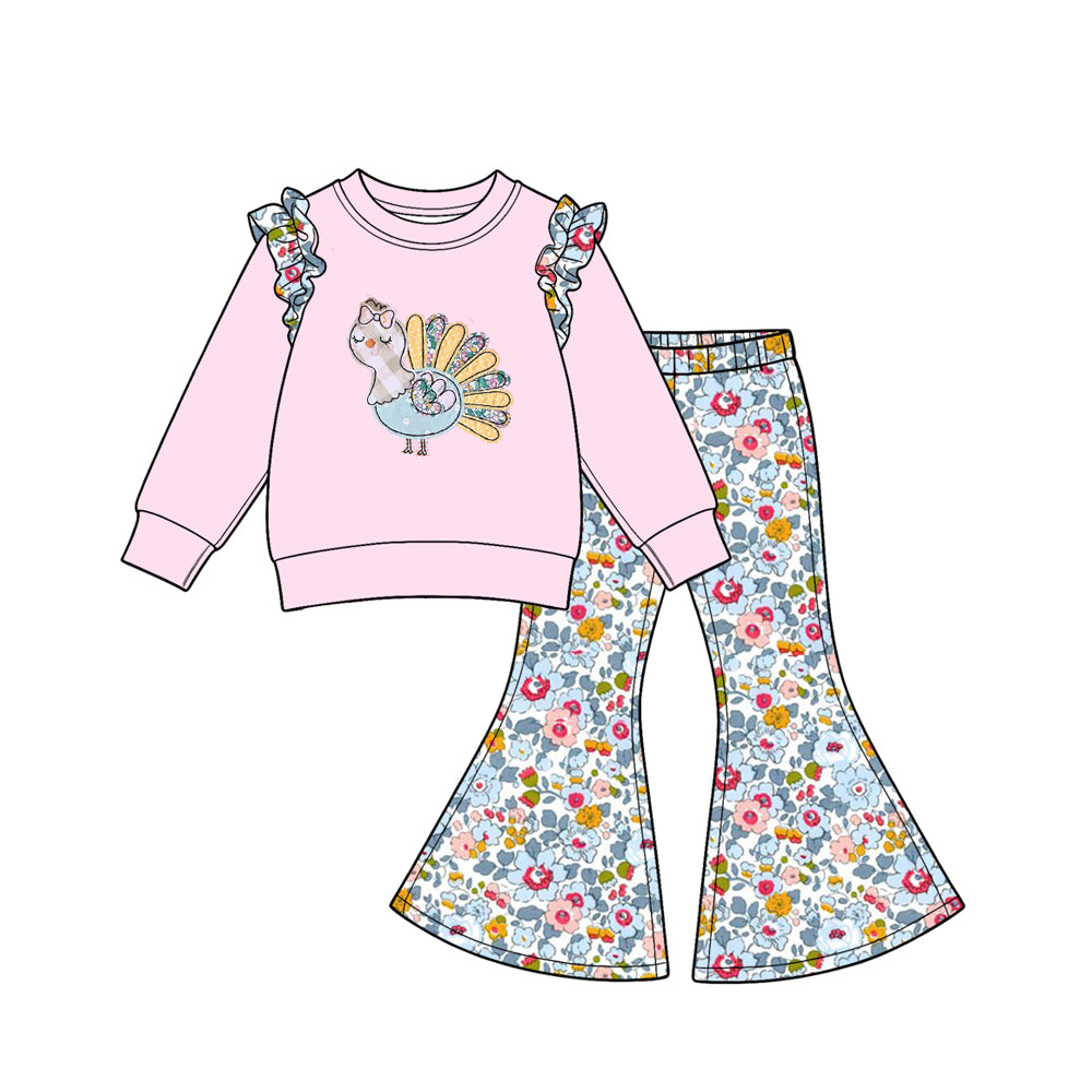 Pre order pink floral turkey sibling girl clothing
