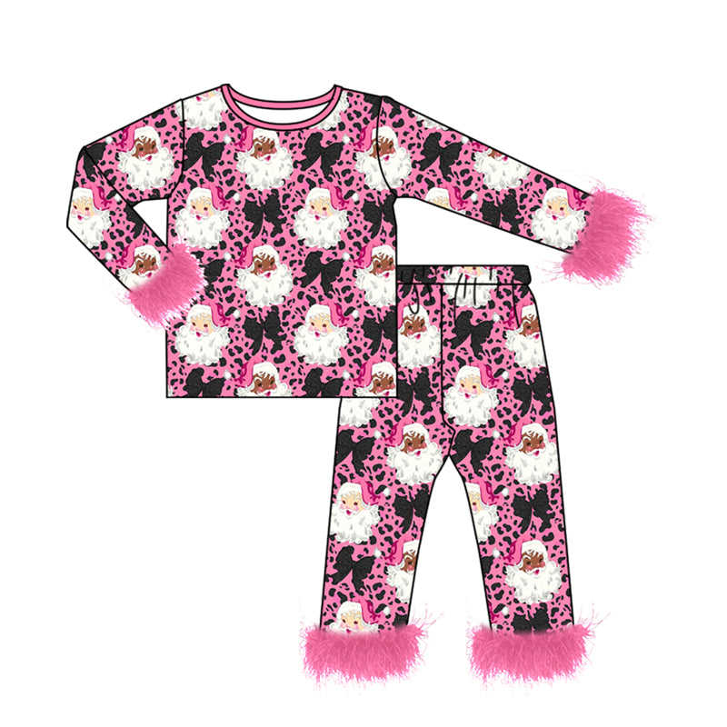 Pre order christmas tan santa two pieces fur trim pajamas