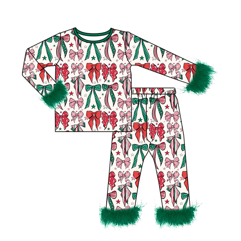 Pre order christmas coquette two pieces fur trim pajamas