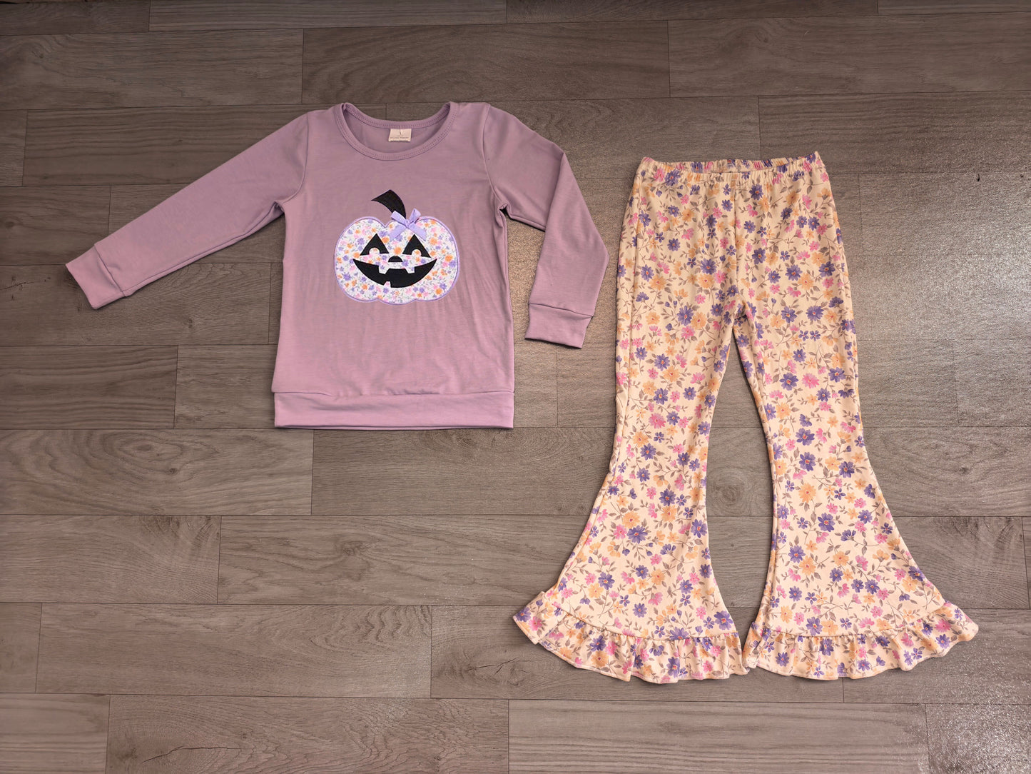 Pre order embroidery purple floral halloween pumpkin belle outfit