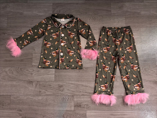 Pre order duck call button down fur pajama outfit
