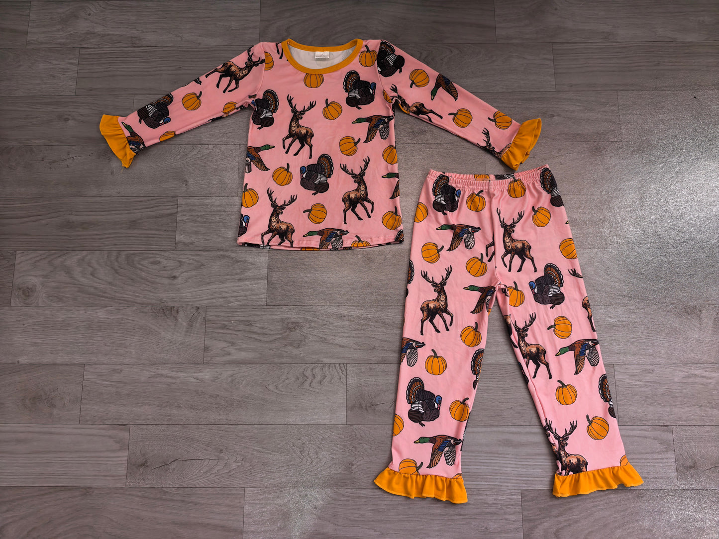 Pre order turkey pumpkin deer mallard hunting fall girl pajamas set