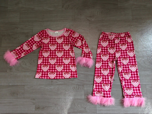 Pre order valentine's day heart gingham feather pajama outfit