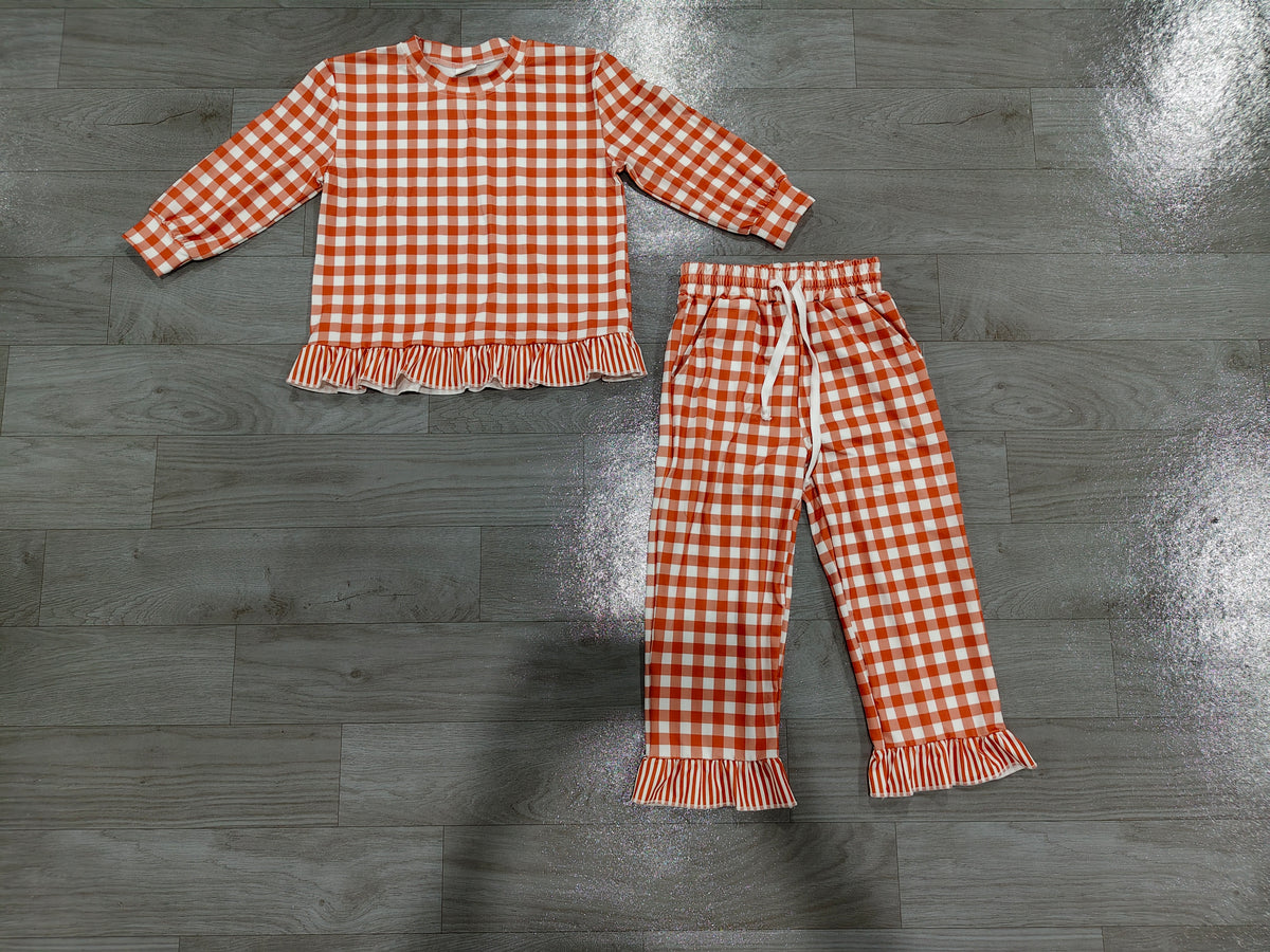 Pre order plaid ruffle trim outfit girls clothes