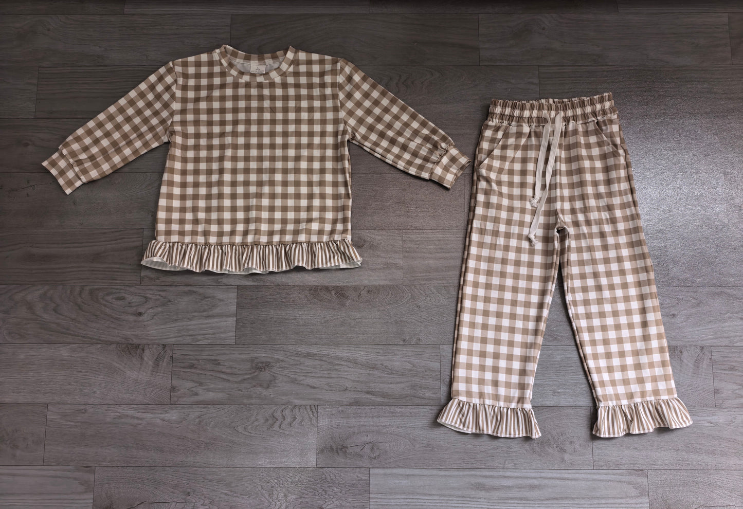 Pre order plaid ruffle trim outfit girls clothes