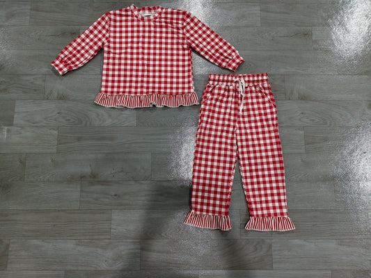 Pre order plaid ruffle trim outfit girls clothes