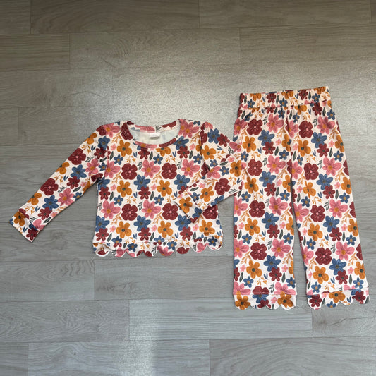 Pre order maroon flower scallop outfit girl clothing
