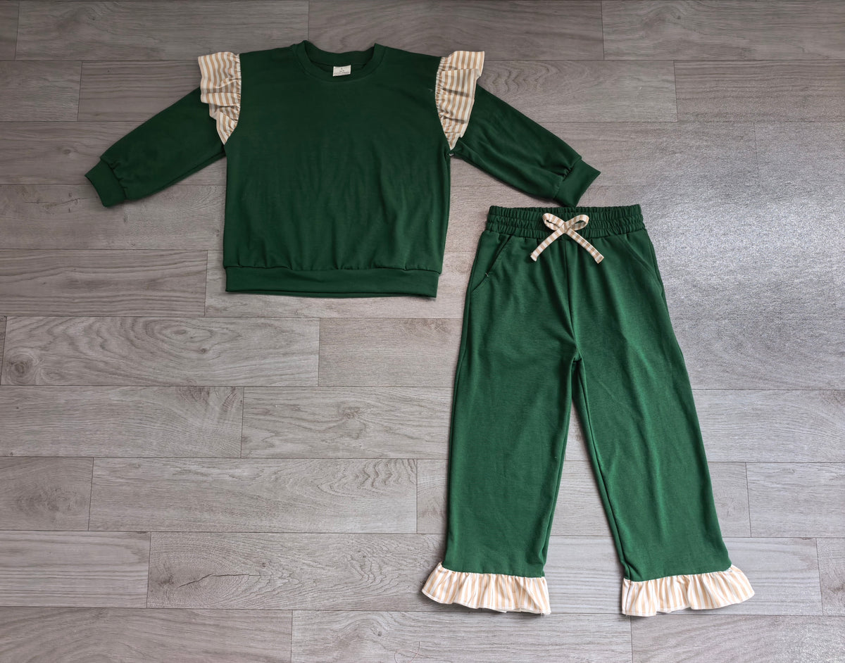 Pre order cotton olive sweatershirt pants outfit girls clothes