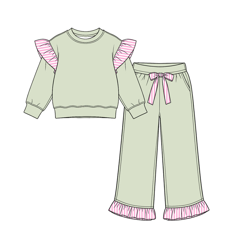 Pre order long sleeve colorful ruffle pants set