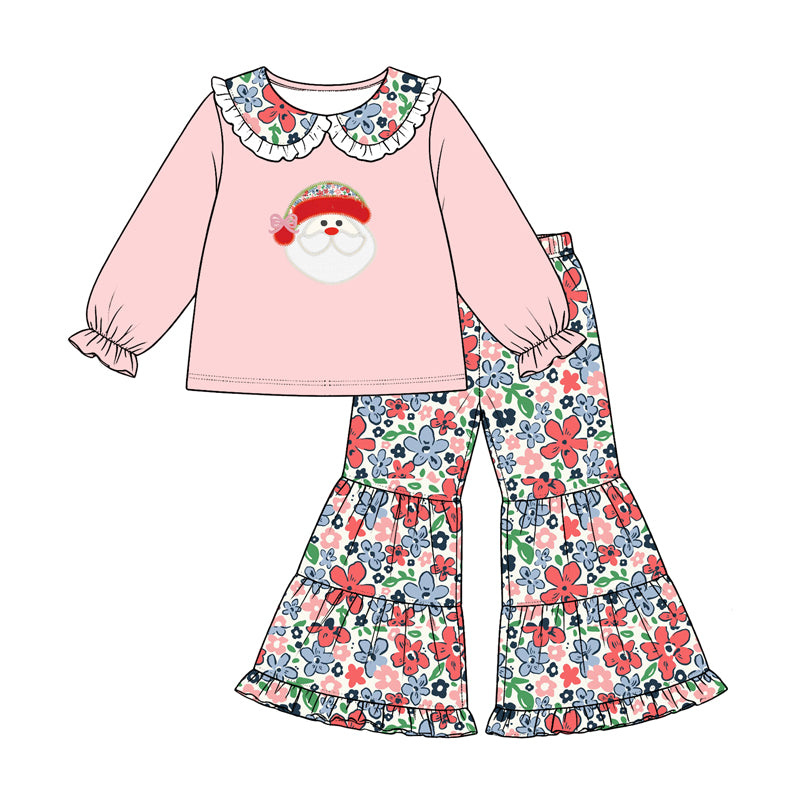 Pre order pink christmas santa floral sibling clothing