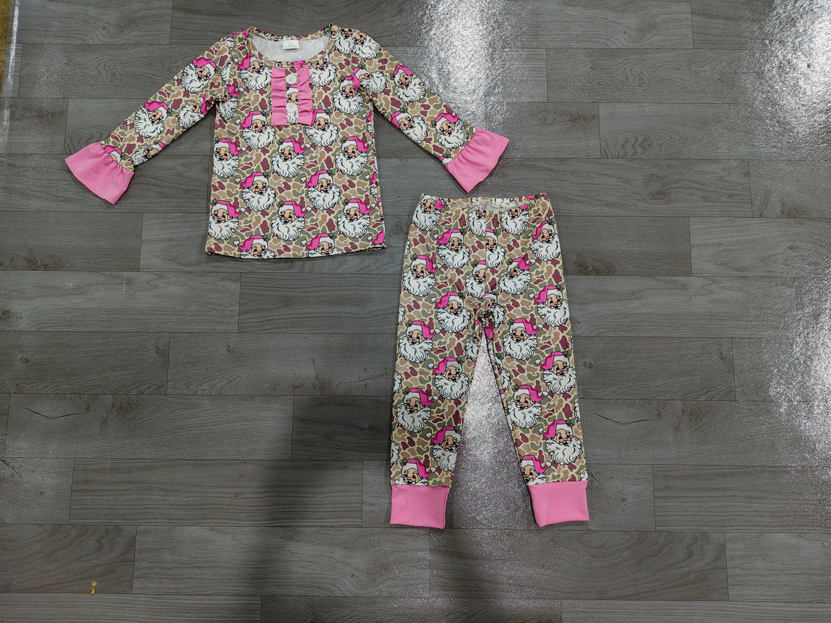 Pre order two pieces camo santa pajamas for girl