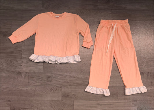 Pre order cotton peach ruffle trim outfit girls clothes