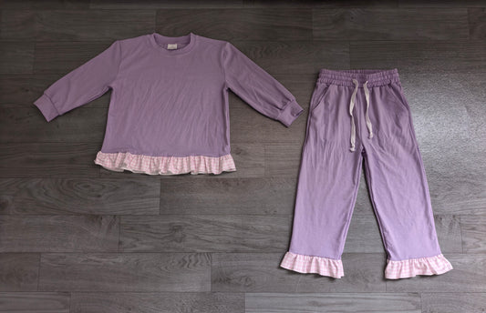 Pre order cotton purple ruffle trim outfit girls clothes